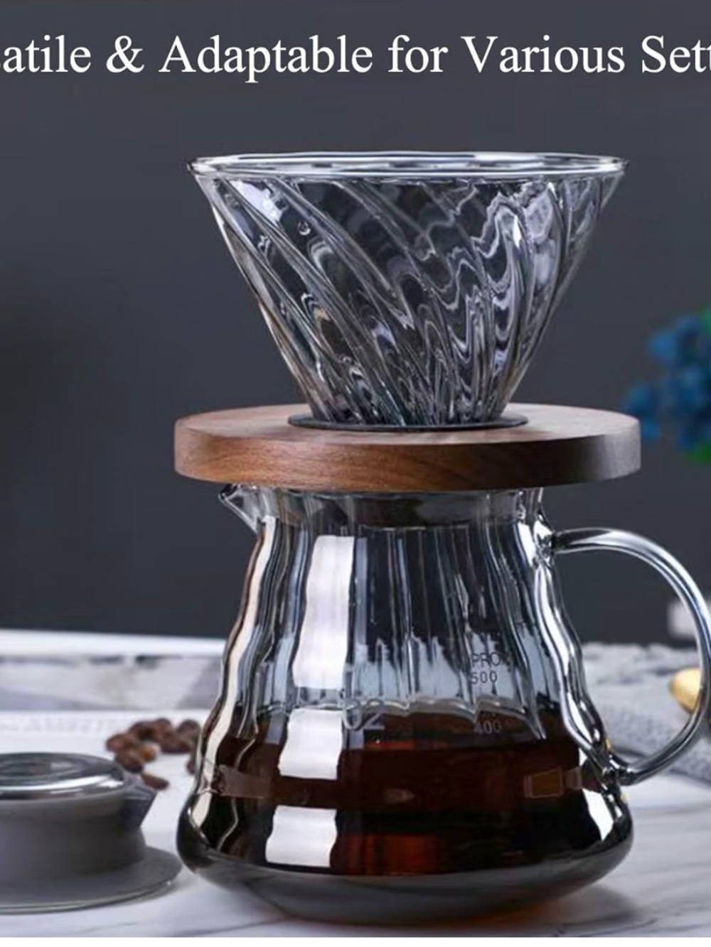 Glass Pour-Over Coffee Maker with Wooden Collar - Clear
